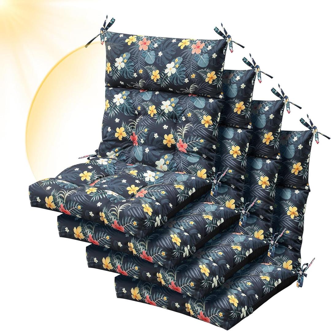 Sintuff 4 Pcs 44 x 21 x 4 Patio Chair Cushions Outdoor Chair Cushion Seat/Back Tufted Pillow with Ties Water Resistant Replacement Indoor Patio Furniture Outdoor Furniture (Pattern,Black)