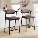 GarveeHome Bar Stools Set of 2, 26.5 in Upholstered Counter Height Bar Stools for 2 with Armrest, Wider Thickened Cushion, Bar Chairs with Backrest for Bar, Dining Room, Kitchen, Retro Brown