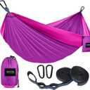 Kootek Camping Hammock, Portable Hammocks with Tree Straps & Attached Carry Bag, Camping Essentials Gear, Perfect for Outside Indoor Hiking Beach Backpack Travel (Large, Bright Violet & Pink)