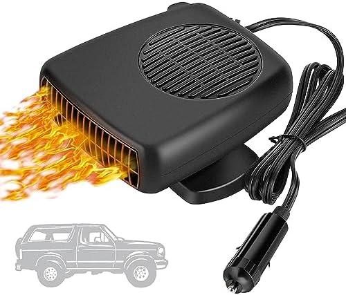 Portable Car Heater 12V 150W, 2-in-1 Defroster & Air Circulator with 360° Swivel for All Vehicles, Trucks, SUVs (Cigarette Lighter Plug) Black