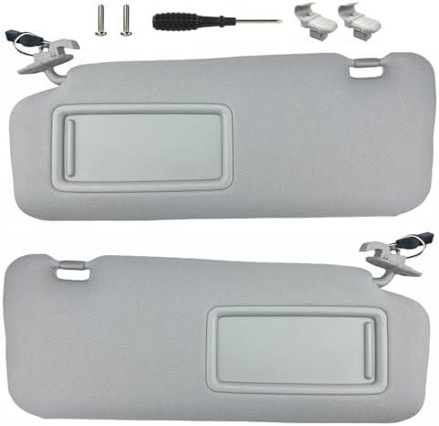 Sun Visor Pair Compatible with 2010-2015 Mazda CX-9 (Illuminated) - Driver & Passenger Side Replacement Kit w/Clips, Screws, Manual- Replaces TD11-69-320C-75(Color Gray)