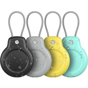 SPGUARD for AirTag Holder Case with Keychain 1st/2nd Air Tags-4 Pack for Apple Air Tag Holder with Wire Cable Lock Key Ring Chain Air Tagholder Accessories for GPS Item Tracker Kids,Keys,Luggage (Black/Grey/Yellow/Light Green)