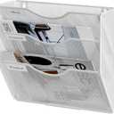 File Folder Organizer, 3-Tier Mesh Hanging Wall File Holder, Magazine Rack, Wall File Organizer With Pockets, Metal Document Organizer, Mail Organizer Wall Mounted for Office Home, White