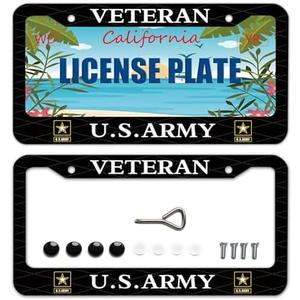 BOARLIDA 2Pcs Veteran US Army Design License Plate Frame Navy Decorative Stainless Steel Car License Plate Cover for Men Women Boys Girls Fans 12 X 6 Inch