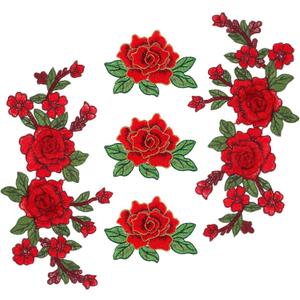 5pcs Rose Flower Embroidered Patches, Applique Sewing Patches, Patches for Arts Crafts DIY Decor, Red Flower Fabric Patches for Jeans DIY Crafts Making Bags Craft Decoration Jackets Dress