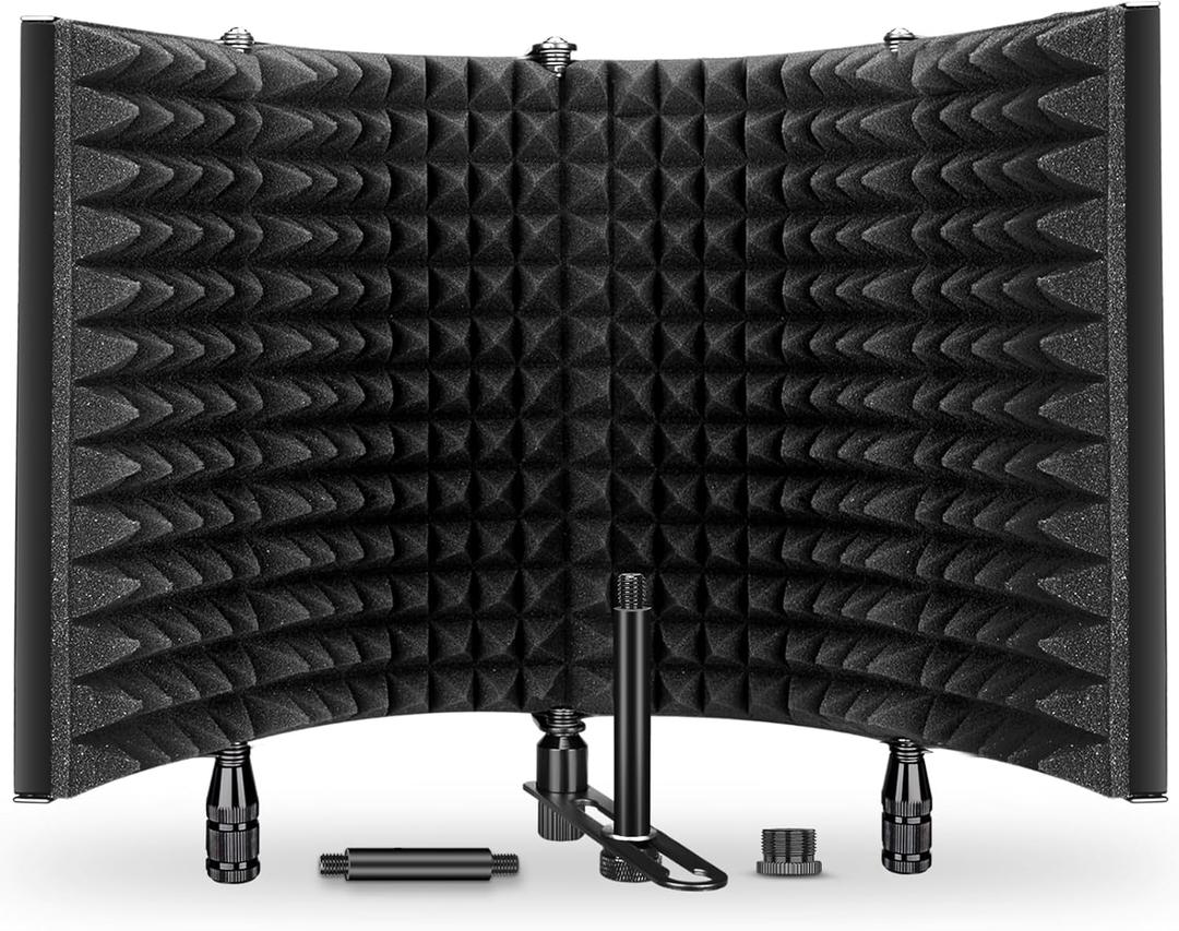 Aokeo Studio Recording Microphone Isolation Shield, Pop Filter.High density absorbent foam is used to filter vocal. Suitable for blue yeti and any condenser microphone recording equipment