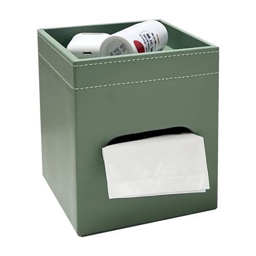 PU Leather Tissue Box Cover Square, Modern Tissue Holder with Storage Valet Tray, Nightstand Decorative Tissues Case, Facial Tissue Box Holder for Bathroom,Bedroom,Livingroom and Office (Light Green)
