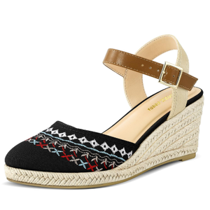 PIZZ ANNU Women's Espadrille Low Wedge Heel Sandals with Buckle Ankle Strap Close Toe Casual Dressy Summer Platform Shoes 8!