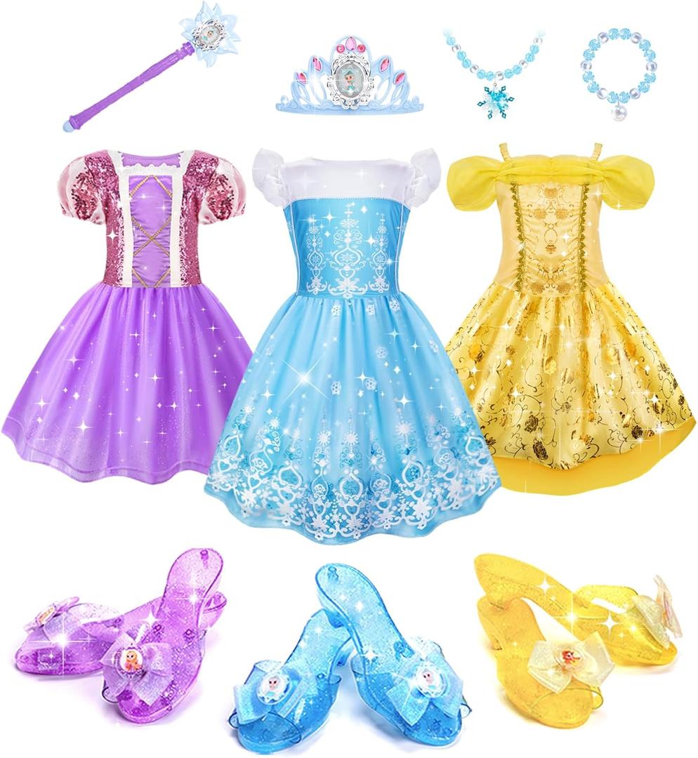 Meland Princess Dress Up for Girls 3-6, Dress Up Clothes for Girls with Princess Shoes Toy, Birthday Gift for Toddlers Girls Meland Princess Dress Up for Girls 3-6, Dress Up Clothes for Girls with Princess Shoes Toy, Birthday Gift for Toddlers Girls