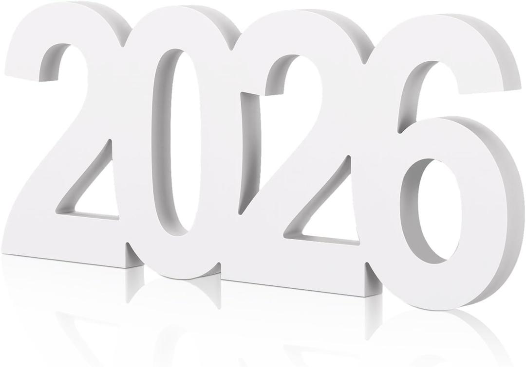 AceOrbit Graduation Decorations 2026 Table Sign Centerpieces 13" x 5.5" Wooden Class of 2026 Block Graduation Photo Booth Props for High School Seniors Night Decor College Party Supplies(White)