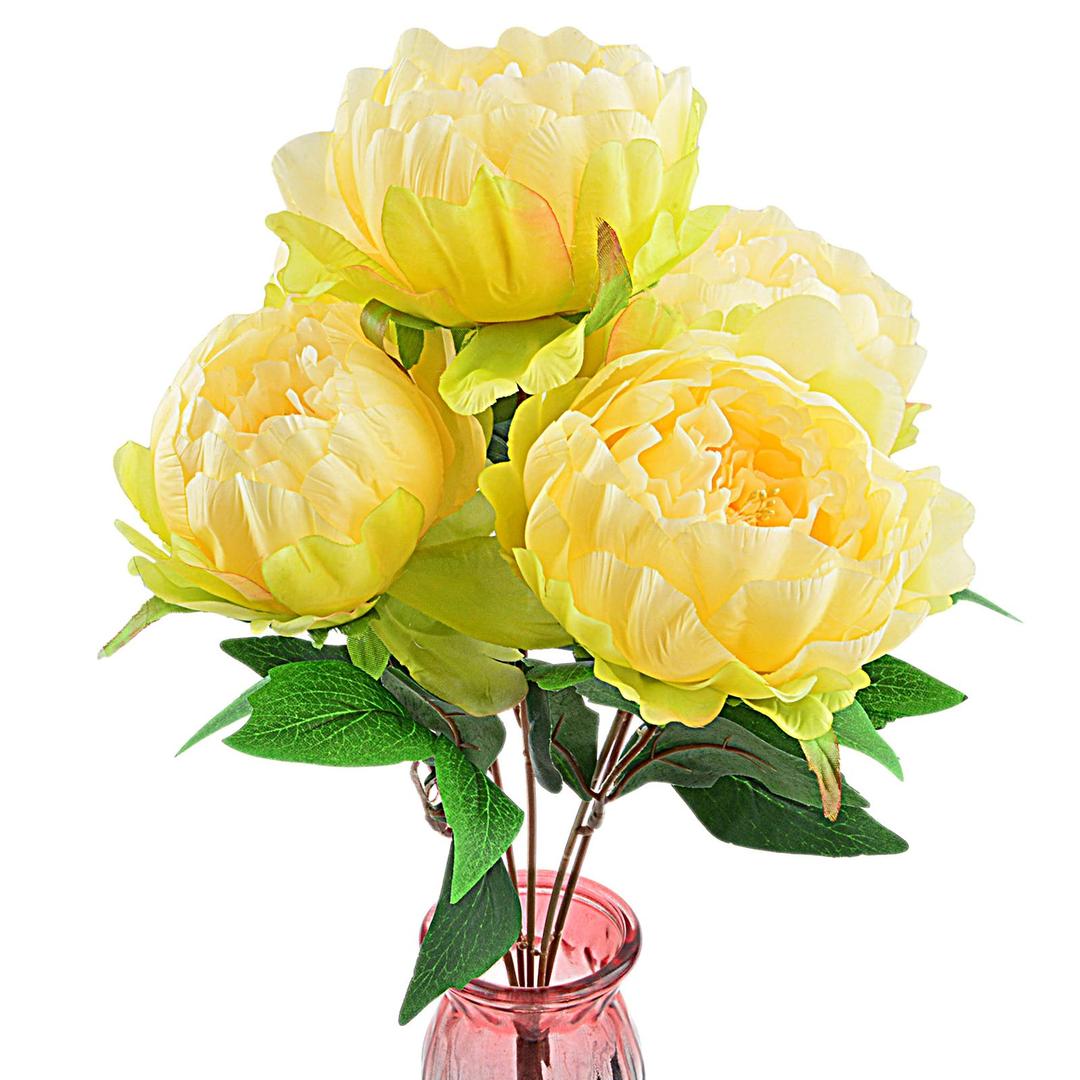 Artificial Peony Silk Flowers Bouquet Home Wedding Decoration (Light Yellow)