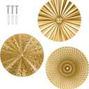 sanipoe 3 Pcs 10 Inch Gold Wall Decor Living Room Wall Art, Modern Wall Art for Home Decor, Maximalist Decor, Sunburst Hanging Metal Decorations for Bedroom or Office (10''  10'')
