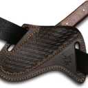 Leather Knife Sheath For Belt - Slanted Pancake Sheath, Tooled Leather Cover - Dark Brown