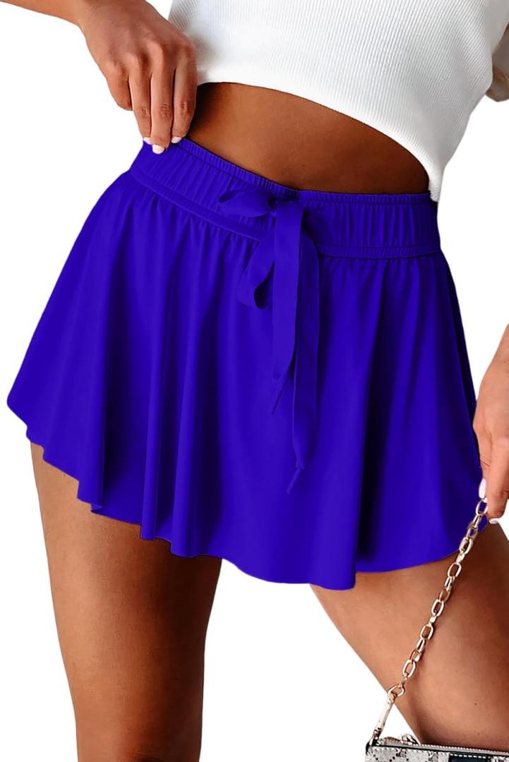EARKOHA Women's Mini Skort Casual Tennis Skirt High Waisted Flowy Athletic Mini Skirt with Shorts (Blue, XL)