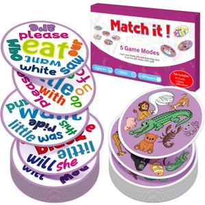 Edulok Memory Card Game, Kids Sight Word Piles Card Games, Animal Table Match Game for Toddlers, Indoor Recess Family Games, Preschool Classroom Reading Games, Homeschool Supplies