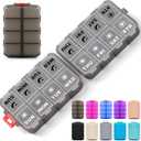 Foldable Weekly Pill Organizer 2 Times a Day with 2 Extra Compartments (Clear Printed Labels) - 7 Day AM PM Medicine Box, Week Daily Travel Pill Case Holder for Vitamin, Supplement - Clear Black