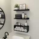 WOPITUES Floating Shelves for Wall with Cube Shelf, Wall Shelves with Metal Rail for Bathroom Decor, Bathroom Organizers and Storage, Over Toilet Shelves for Toilet Paper-Black