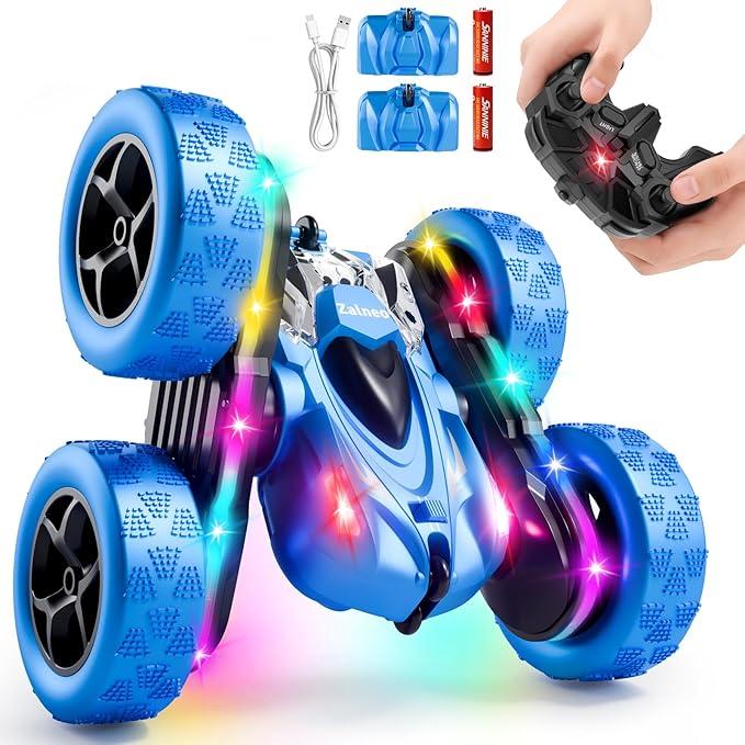 Remote Control Car – 4WD 360° Flip Double‑Sided RC Stunt Car LED Light Bar & USB‑C Modular Battery, Off‑Road Toys for Boys Ages 6‑12, Birthday Gift, Black‑Green