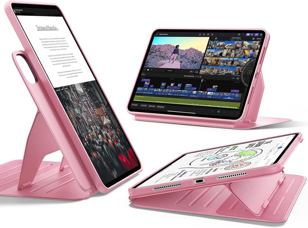 ESR for iPad Pro 13 Inch Case (M5/M4) 2025/2024, Rotating Case with Removable Magnetic Cover, Adjustable Portrait/Landscape Stand with Raised Screen View, 9 Standing Angles, Shift Series, Pink