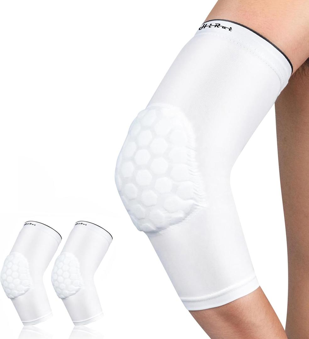 HiRui Elbow Pads for Teenagers Men and Women - Basketball Baseball Elbow Brace for Collision Avoidance and Support (Small, White)