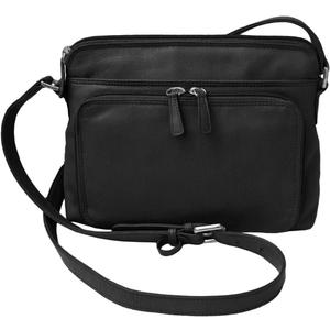 CTM Women's Leather Shoulder Bag Purse with Side Organizer (Black)