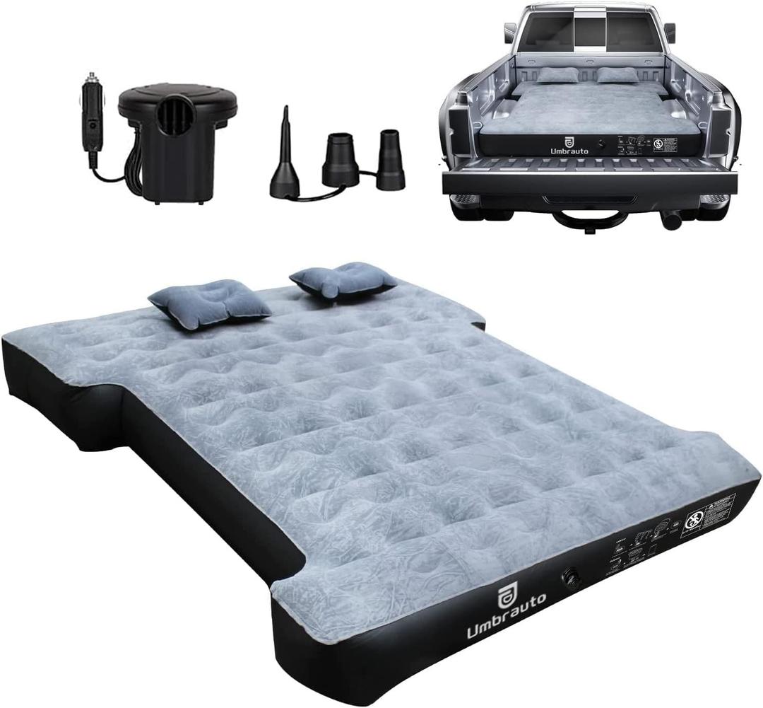 Umbrauto Inflatable Truck Bed Air Mattress for Full Size Short Truck Beds, 5.5-5.8ft, with Pump & Carry Bag. Perfect for Outdoor Adventures (Grey)