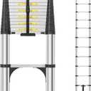 Telescoping Ladder 12.5 FT, Aluminum Lightweight Extension Ladder with 2 Detachable Hooks, Safety Lock Slow Down Design Collapsible Telescopic Ladder for Home & Outdoor