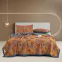 100% Cotton Muslin Blanket Jacquard Orange Floral Ginkgo Leaves Quilt, Soft Bed Cover 3 Layers Lightweight Breathable Gauzy Reversible Bedspread Coverlet King(98"x94"), No Pillow Sham
