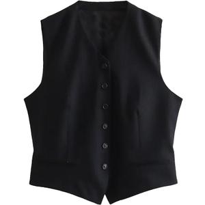 Women's Pinstripe Waistcoat Vest Elastic Waist Slim V-Neck Thin Crop Top
 L Women's Pinstripe Waistcoat Vest Elastic Waist Slim V-Neck Thin Crop Top
 L