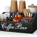Coffee Station Organizer Pods Holder for Counter, Farmhouse Wood Coffee Bar Accessories and Tea Condiment Basket Storage Organizer Decor