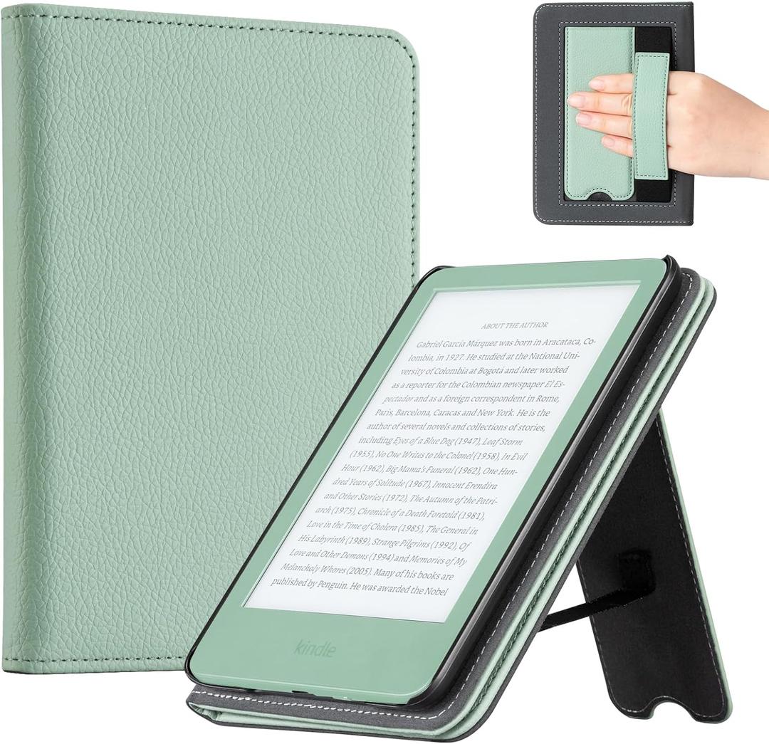 CoBak Case with Stand for for 6" Kindle (2024 & 2022, 11th Gen) PU Leather Smart Cover with Auto Sleep/Wake & Hand Strap, Premium Protective Case for Kindle Basic,Sage Green