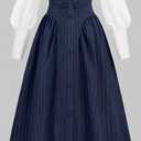 NSPSTT Victorian Edwardian Dress for Women 1800s Dress for Women Renaissance Costume Blouse Skirt 2PC Outfits, Blue, XXL