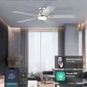 52'' Flush Mount Ceiling Fan with Lights, Silver Low Profile Ceiling Fan for Low Ceilings, Quiet Modern Ceiling Fan for Living Room Bedroom, App & Remote Control