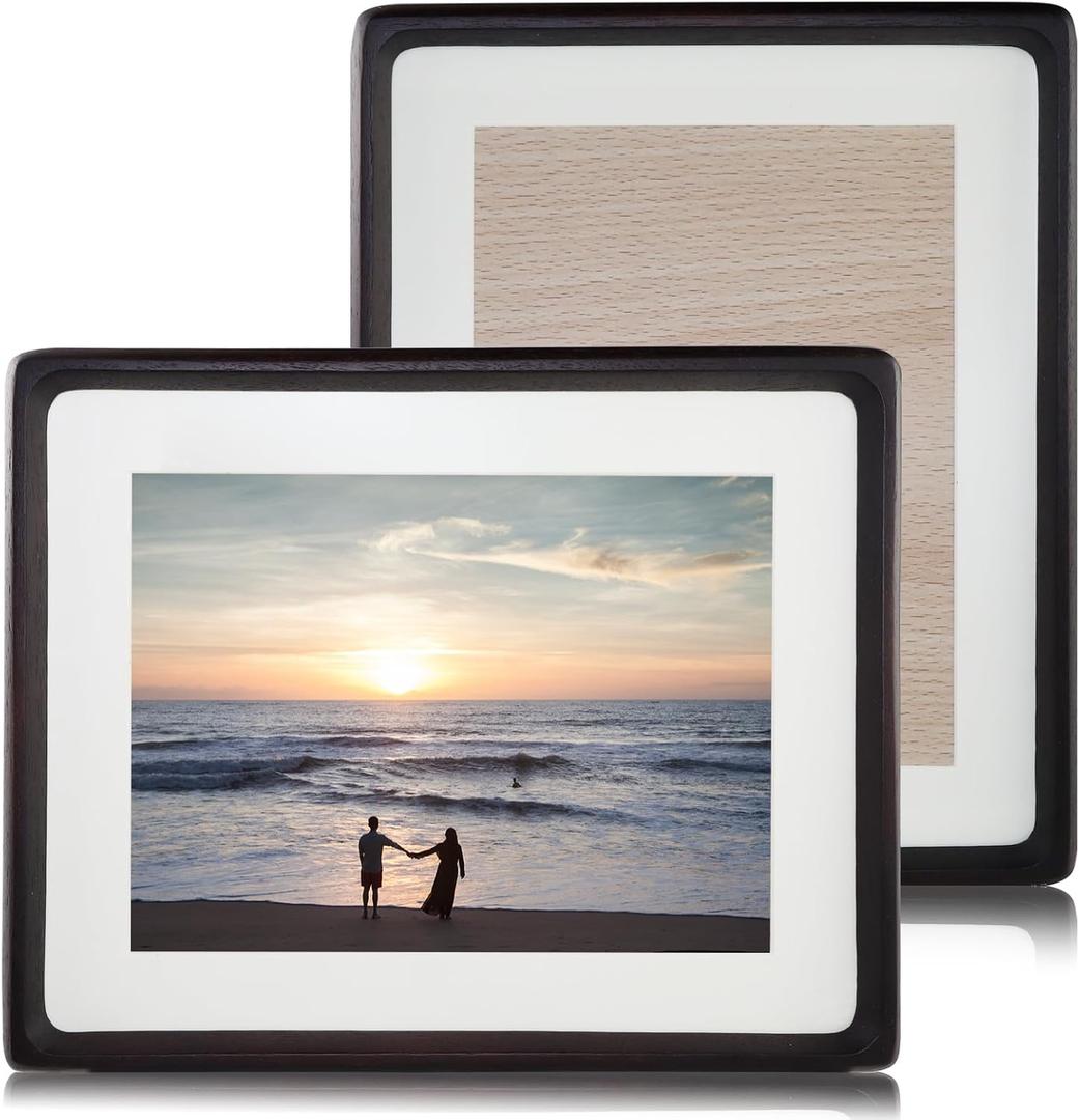 8x10 Wooden Picture Frame Set of 2, Display Pictures 6x8 with Mat or 8x10 Without Mat, Horizontal or Vertical Desktop Decor, Solid Wood Photo Frame (Black Walnut Color)