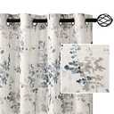 H.VERSAILTEX Sheer Linen Curtains 84 Inch Long Semi Sheer Curtains Draperies for Living Room/Bedroom Vintage Classical Floral Printing Window Treatment Grommet 2 Panels, Bluestone and Taupe