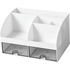Tabletop Organizer Drawer Storage Box for Office and Home Indoor Organizer for Stationery and Gadgets and Practical Design for Neat and Orderly Spaces (White)