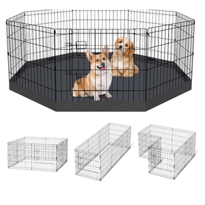 Dog Pen Pet Playpen Dog Fence Indoor Foldable Metal Wire Exercise Puppy Play Yard Pet Enclosure Indoor Outdoor 8 Panels 24 Inch with Bottom Pad/Top Cover (Black with Bottom pad)