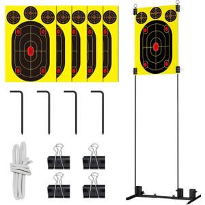 Adjustable Shooting Target Stand Kit, with 5 Paper Targets, Metal Portable Target Stands for Shooting Range, Outdoor, Indoor Practice, Free Standing Holder, 71''*32''