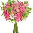 Hollyone 2Pcs Dahlia Artificial Flowers Bouquets Pink Fake Spring Wildflowers Silk Floral Arrangements Wedding Bride Bouquets Faux Flowers for Home Kitchen Office Table Centerpieces Wedding Decor
