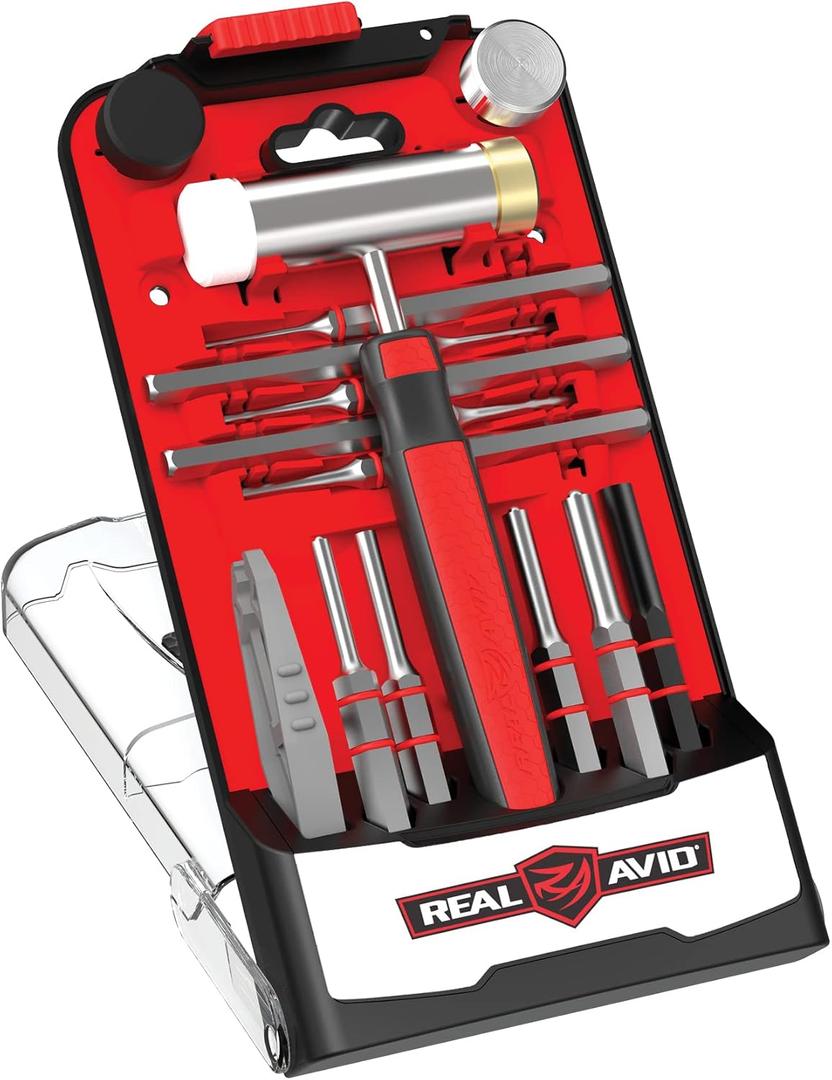 Real Avid Accu-Punch Hammer & Roll Pin Punch Set  Armorers Tool Kit with Small Hammer, 4 Interchangeable Heads, Roll Pin Punch Tools, Pin Starter & Kickstand Case for Organization