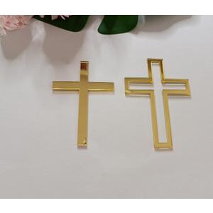 16pcs of Acrylic Cross Cake Topper, Cross Cake Charm for Baptism, Christening, Holy Communion Cake (6'', Gold Mirror)