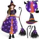 Spooktacular Creations Light Up Witch Costume for Toddler Girls, Fairy Tale Witch Outfit for Kids Halloween Dress Up Parties (Small (5-7 yrs), Purple)