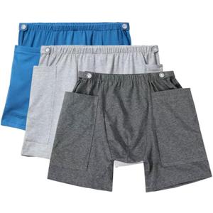 3 Pack Urine Bag Shorts for Men, Ostomy Drainage Bag Underwear, Incontinence Care Trousers, Catheter Bag Shorts, M (Gray/Dark Gray/Blue for Men)