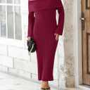 Saodimallsu Womens Off Shoulder Maxi Sweater Dress Long Sleeve Bodycon Sexy Elegant Club Party Knit Dresses (Red, L)