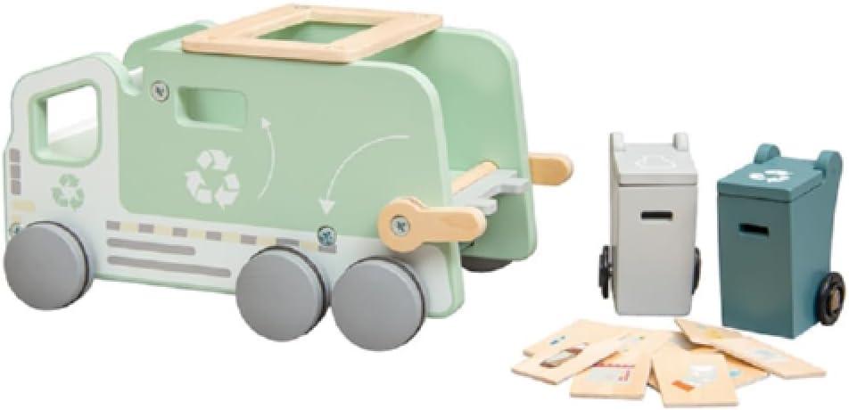 Montessori Wooden Recycling Garbage Truck Toy, 13 Pieces, Ages 3+ Years
