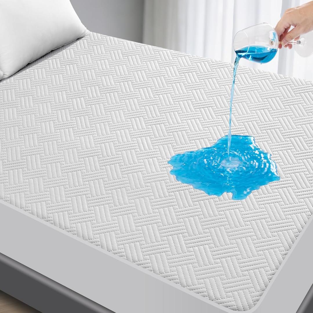 GOPOONY Waterproof Mattress Protector Queen Size - Breathable, Noiseless, Ultra-Soft Bed Cover, Mattress Pad Cover with Deep Stretchable Pockets 8"-21" (White)
