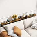 GRLEAF 2 Pack Adjustable Height Narrow Console Table with Power Outlets, 90" Long Sofa Table with Charging Station Behind Couch Table Entryway Table for Living Room and Hallway Rustic Brown