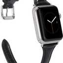 Wearlizer Slim Thin Leather Bands Compatible with Apple Watch Band 38mm 40mm 41mm 42mm 44mm 45mm 46mm 49mm Women Men Strap Wristband Bracelet for iWatch Series 11 10 9 8 7 6 5 4 3 SE/Ultra 3 2 1 (Black)