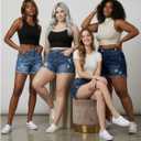 high Waisted Jean Shorts Women Stretchy Womens Jean Shorts, Frayed Hem, Comfy fit,Ripped Denim Shorts, Soft Denim (Blue, L)
