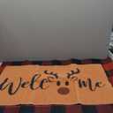 Tinideya 2 Pcs Christmas Door Mat Brown Elk Welcome Non Slip Coir Mats Merry Xmas Black Red Buffalo Plaid Floor Layering Doormats Seasonal for Front Porch Entryway Decor(Brown Elk)